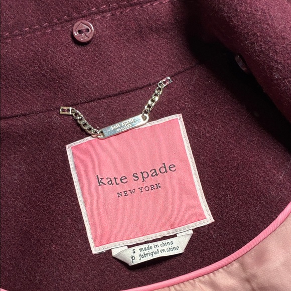 Kate Spade burgundy maroon wool fit and flare trench size small missing button - Picture 8 of 11